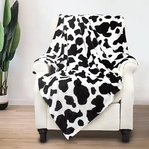 Fleece cow print blanket