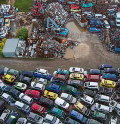 Aerial top view of the big car dump